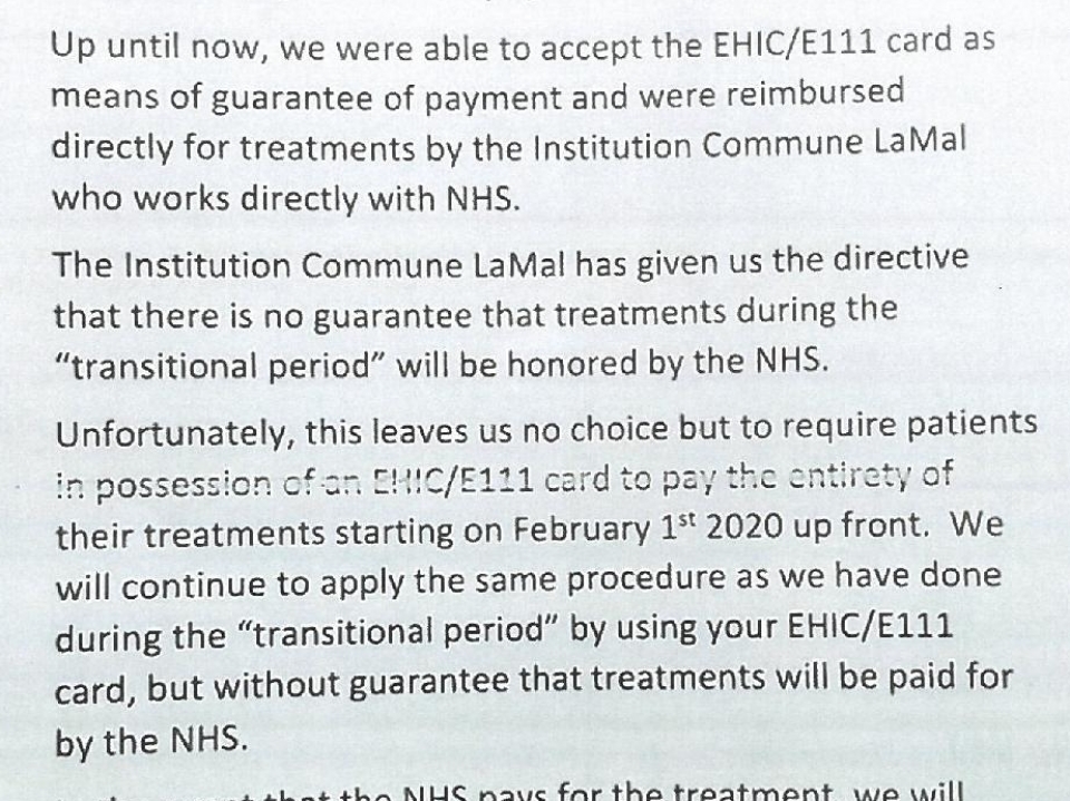 Notice from a Swiss clinic